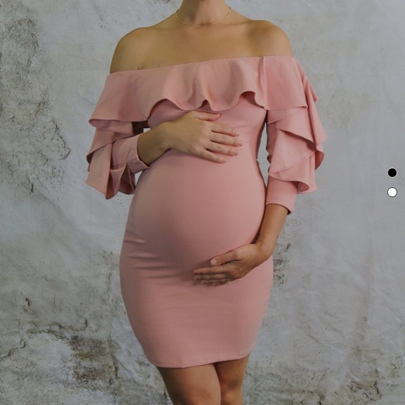Pink Ruffle Maternity Dress - Picture 1 of 4